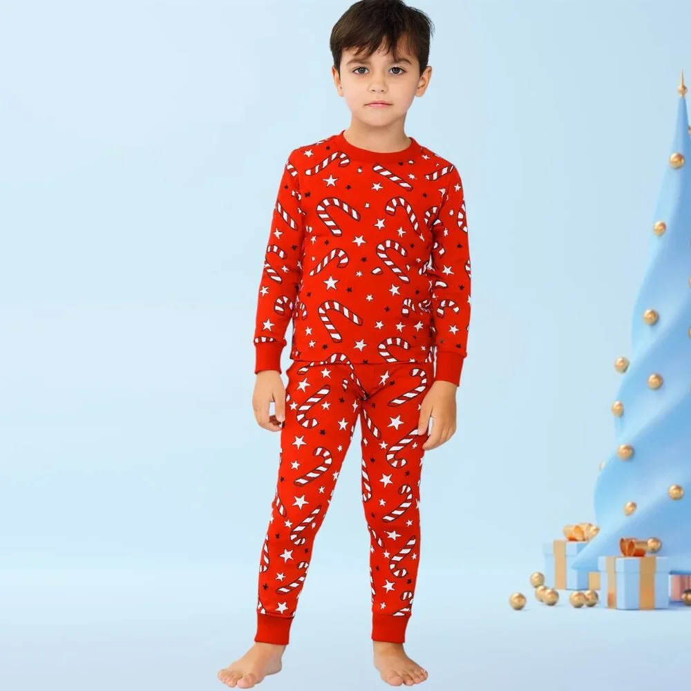 Kids Candy Cane Christmas Pajama Set – Red Long Sleeve Top & Pants